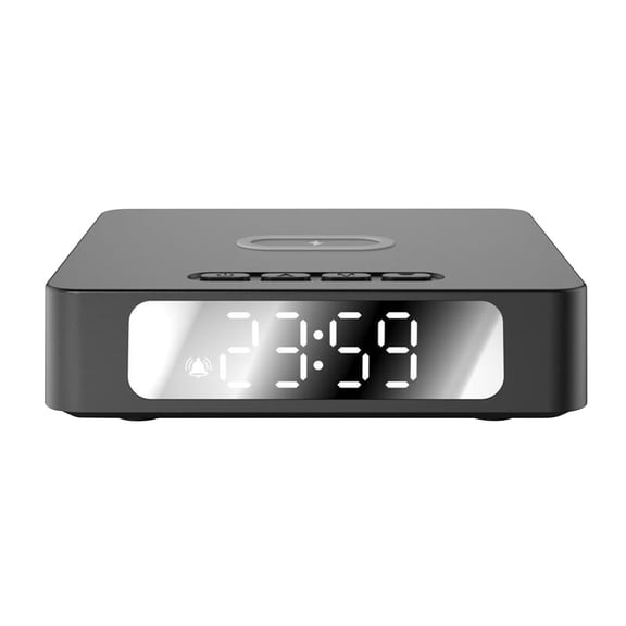 Black Black Wireless Charging Alarm Clock With Digital Display And Magnetic Positioning For Smartphones And Tablets
