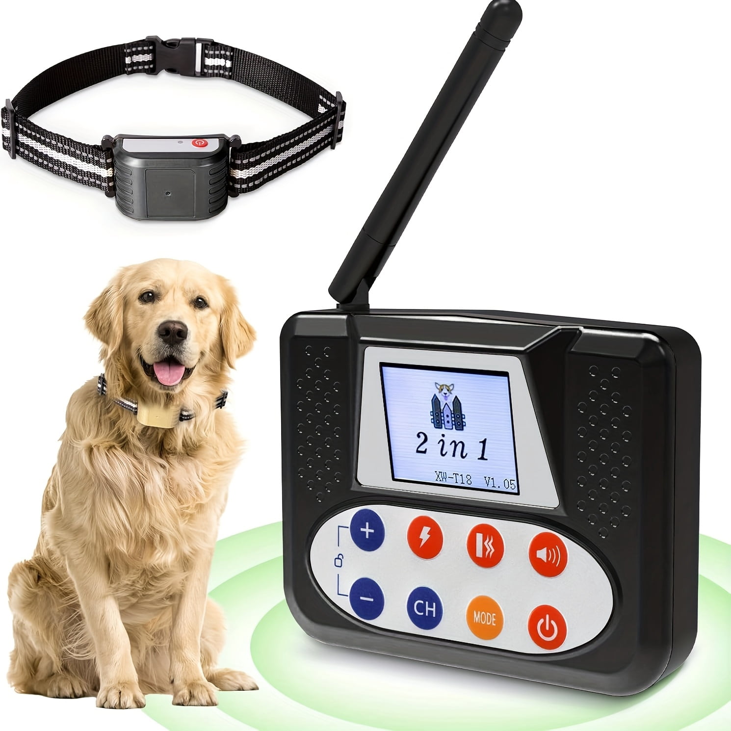 Black Wireless Dog Fence for 2 Dogs, Electric Fence with BIG LCD Screen, Portable Fence with 2.4G Signal, Remote Training Collar, Dog Containment System, Adjustable for Big Medium Small Dogs