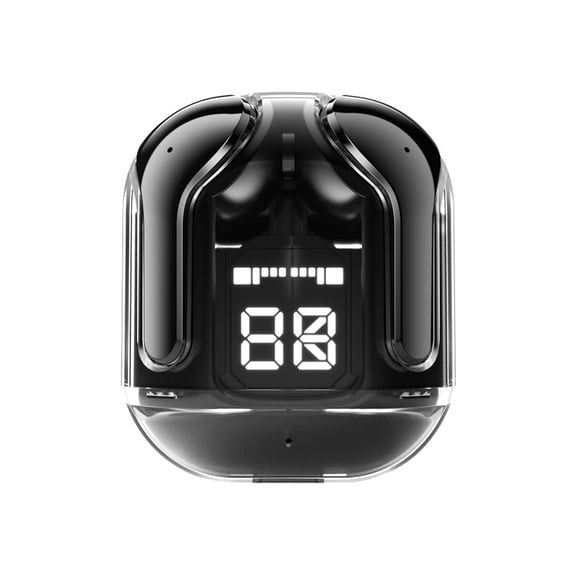 Black Wireless Earbuds, Space Capsule TWS Headphones with LED Display, 18H Playtime, Open-to-Connect