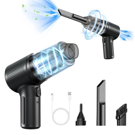 Black Wireless Portable Car Vacuum And Blower Combo For Quick Cleanups With Type C Charging