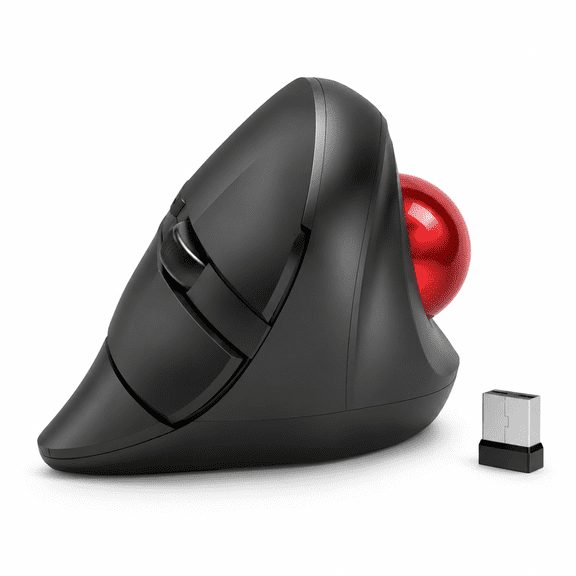 Black Wireless Trackball Mouse, Vertical Design, 5 Adjustable DPI Settings