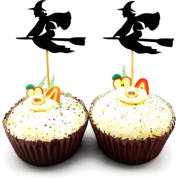 Black Witch Cupcake Toppers Witch Party Halloween Cupcake Toppers Witch Food Picks Halloween Party Decorations 12pcs