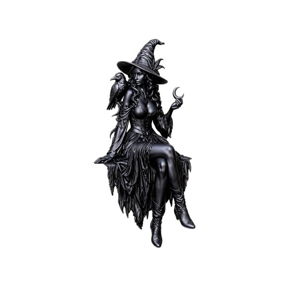 Black Witch Figurine, Halloween Decor for Shelf or Tabletop Display, Fantasy Home Decor