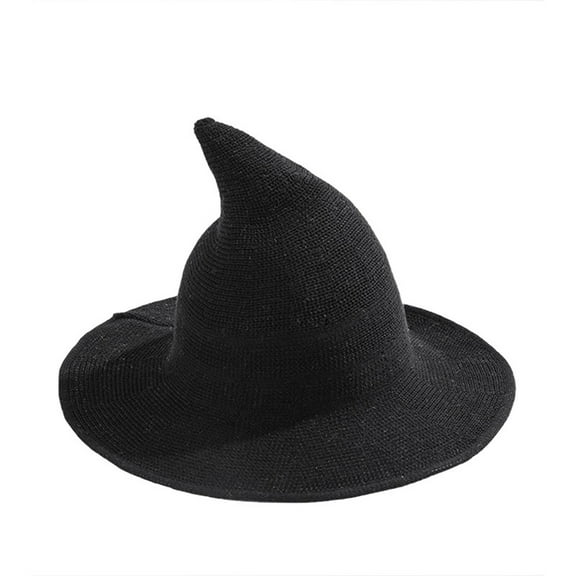 Black Witch Hat Women Magician Wizard Wool Halloween Costume Party Decoration Polyester One Size Fits All Wide 14 17 Inches Long 9 45 Inches Black
