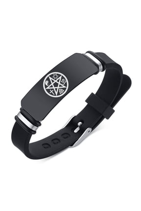 Black Witchcraft Pentagram Tetragrammaton Silicone Strap Bracelet Sacred Pentacle Rubber Wristband for Men Women Cross Om Mogan Star Yin Yang Triquetra Talisman Jewelry, Adjustable