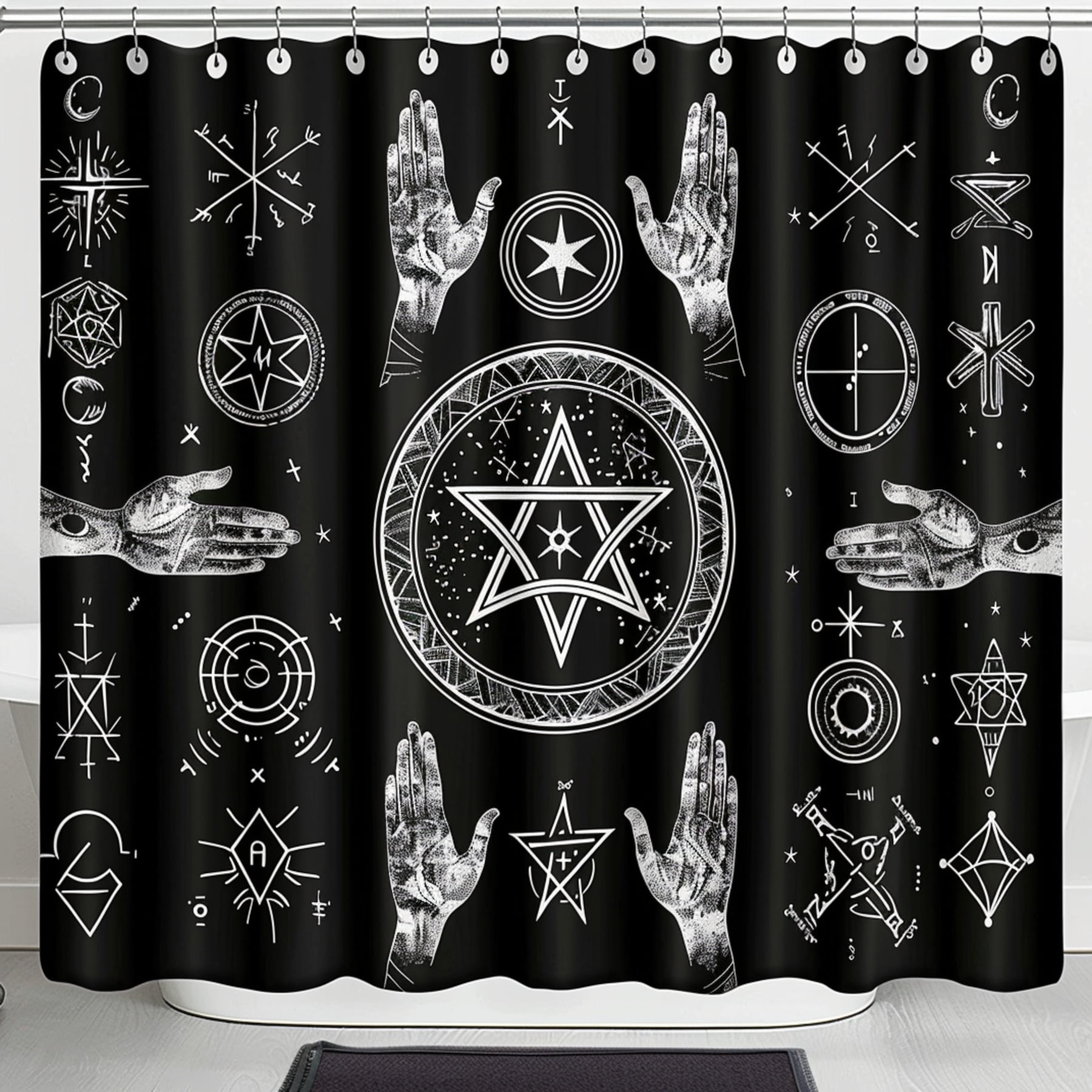 Black Witchy Bathroom Decor with Pentagram Design Mystical Hand ...