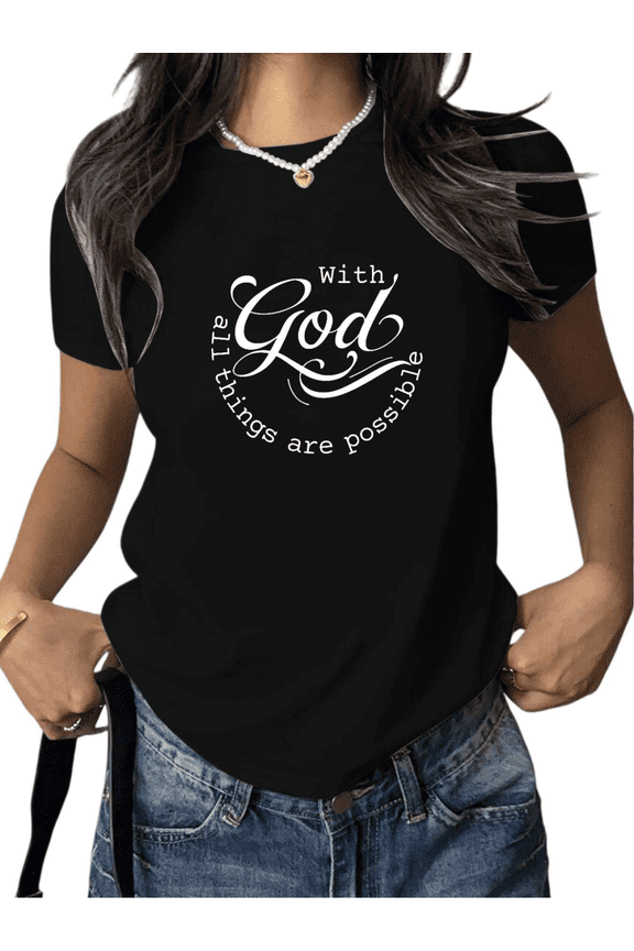 Black With God All Things Are Possible Christian T Shirt Women Faith Scripture Tee S-5XL
