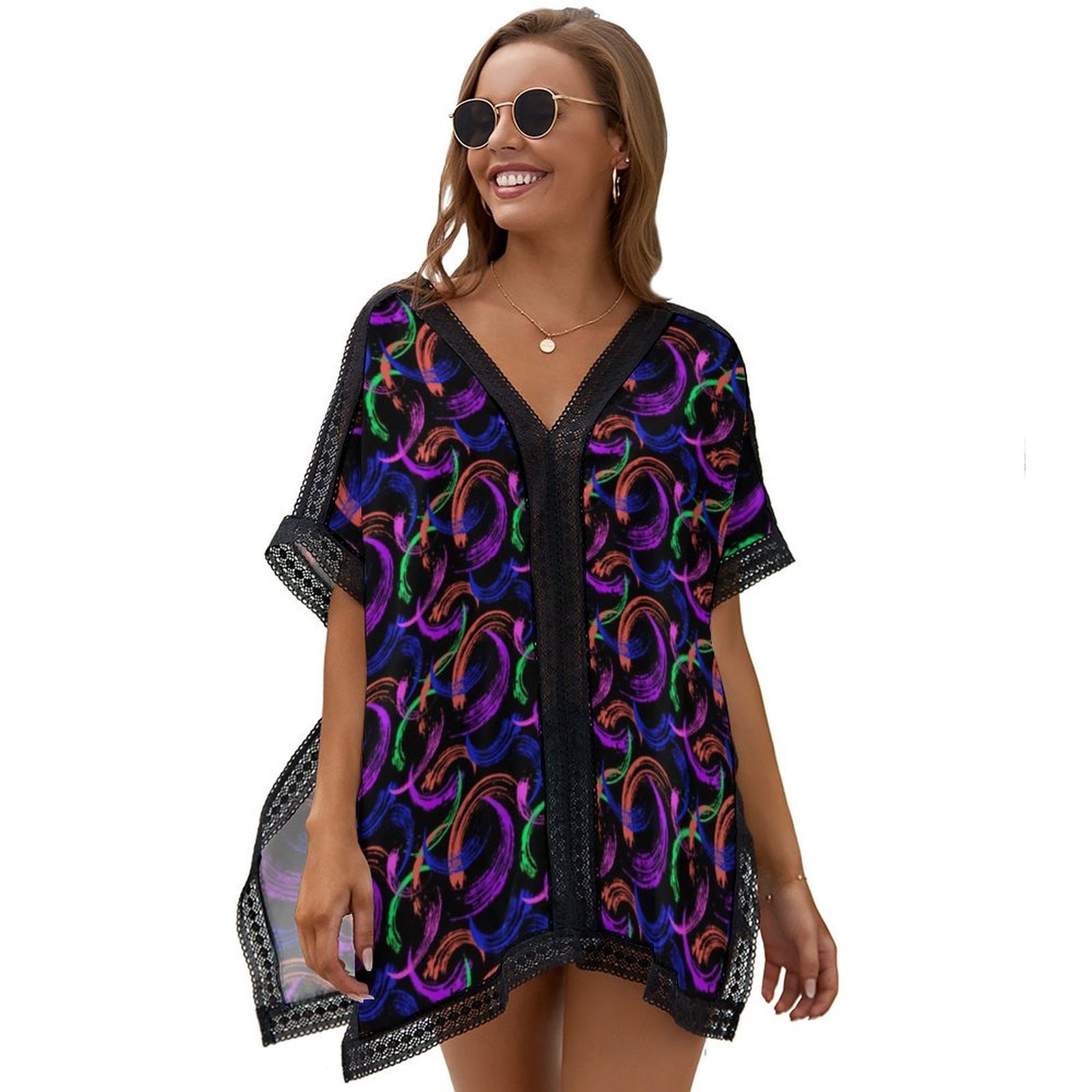 Printed Lace Up Bikini Cover Up main image 1