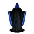 thumbnail image 1 of Black Wizard Robe with Hood and Sleeves, Halloween Party Costume for Adults, Velvet Lined in BLUE Satin Cosplay, 64" Cloak, 1 of 6