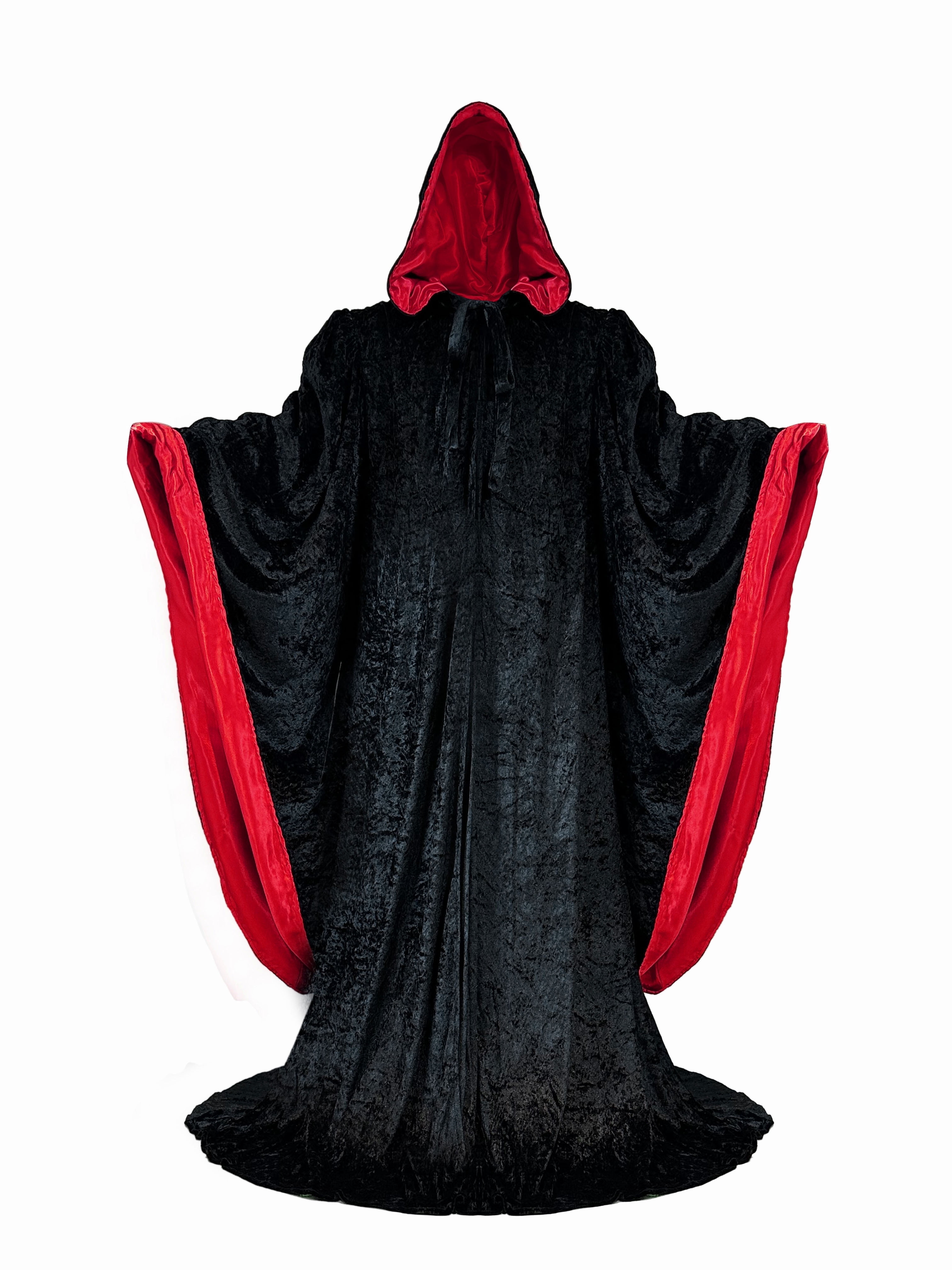 Black Wizard Robe with Hood and Sleeves, Halloween Party Costume for ...