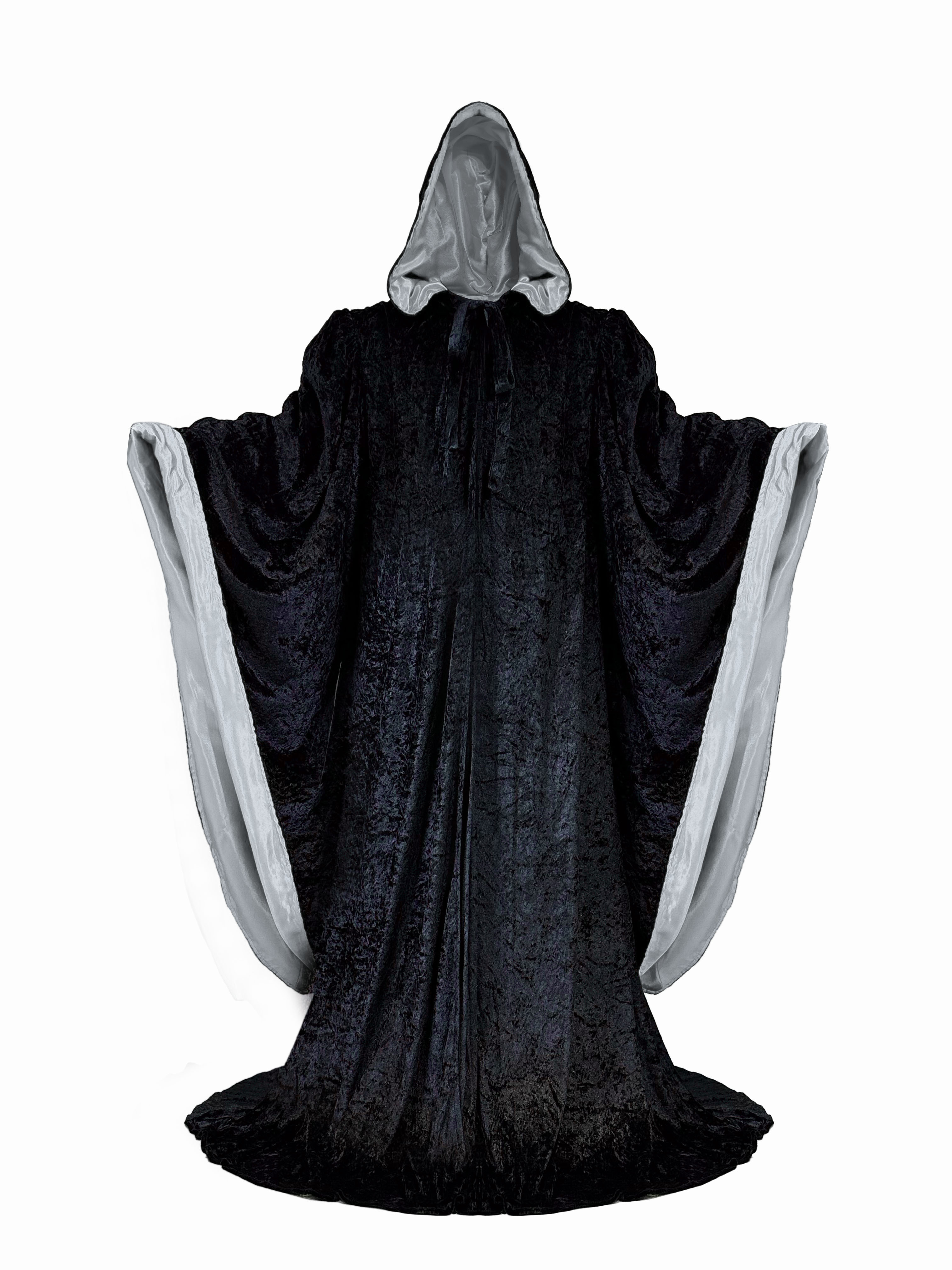 Black Wizard Robe with Hood and Sleeves, Halloween Party Costume for ...