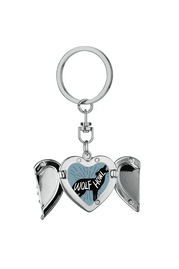 Black Wolf Animal Outline Natural Heart Angel Wing Key Chain Holder