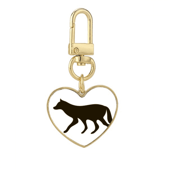 Black Wolf Animal Portrayal Gold Heart Keychain Metal Keyring Holder