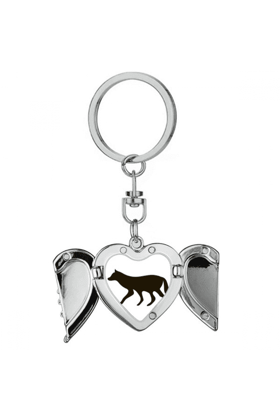 Black Wolf Animal Portrayal Heart Angel Wing Key Chain Holder