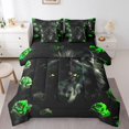 thumbnail image 1 of Black Wolf Bed in a Bag Queen Comforter Set 7 Piece,Green Rose Bedding Sets Romantic Flowers Bed&nbsp;Sheets,Wild Woodland Animals Sheet Set with Comforter, 1 of 6