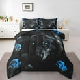 Black Wolf Comforter Set Blue Rose Twin Bedding Sets for Girls,Romantic