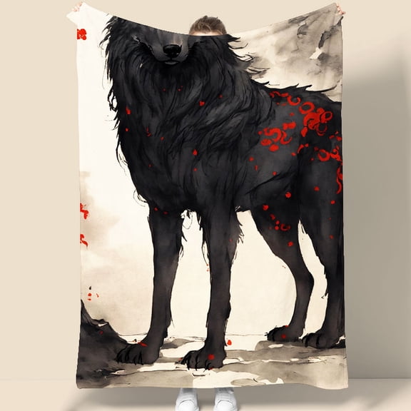 Black Wolf Japanese Art Tapestry 70.07 x 90.55 Inches Wall Hanging for Bedroom Living Room Dorm Decor