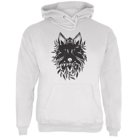 Black Wolf Line Art Mens Hoodie White SM