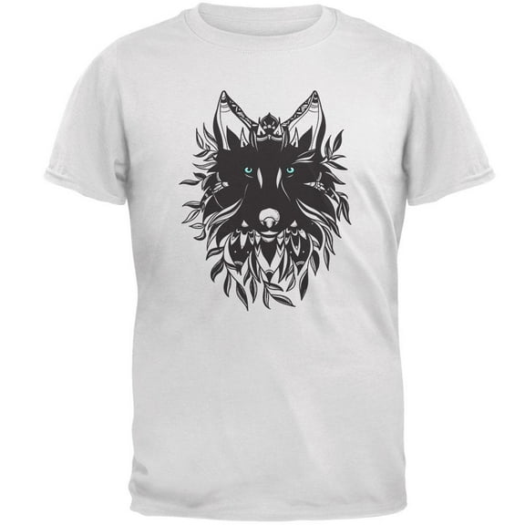 Black Wolf Line Art Mens T Shirt White LG
