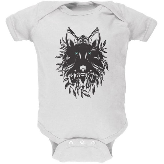Black Wolf Line Art Soft Baby One Piece White 6 Month