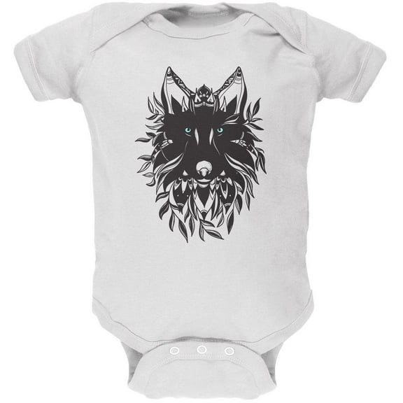 Black Wolf Line Art Soft Baby One Piece White 6 Month