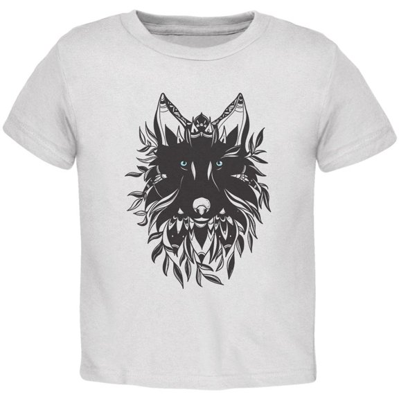 Black Wolf Line Art Toddler T Shirt White 4T