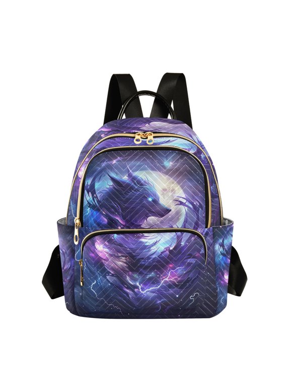 Black Wolf Moon Fashion Backpack Quilted Lightweight Women Travel Daypack 8.5L