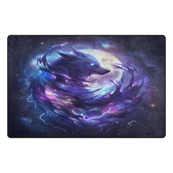 Black Wolf Moon Memory Foam Area Rug 31"x20" Non Slip, Absorbent, Fade Proof for Living Room, Bedroom, Office