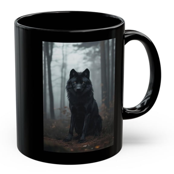 Black Wolf Mug Coffee Cup - 2 sizes 11oz 15oz Moody Night Enchanted Forest Dark Academia Witchy Gift Tarot Card Wolves Dark Wolf Gothic