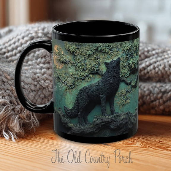 Black Wolf Mystical Jade Tree Coffee Mug