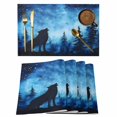 thumbnail image 1 of Black Wolf Night Placemats Set of 6 Abstract Forest Silhouette Starry Place Mats Indoor Wipeable Table Mats Washable Cloth Dining Table Placemats for Kitchen Holiday Party Home Decor 13x19 Inch, 1 of 9