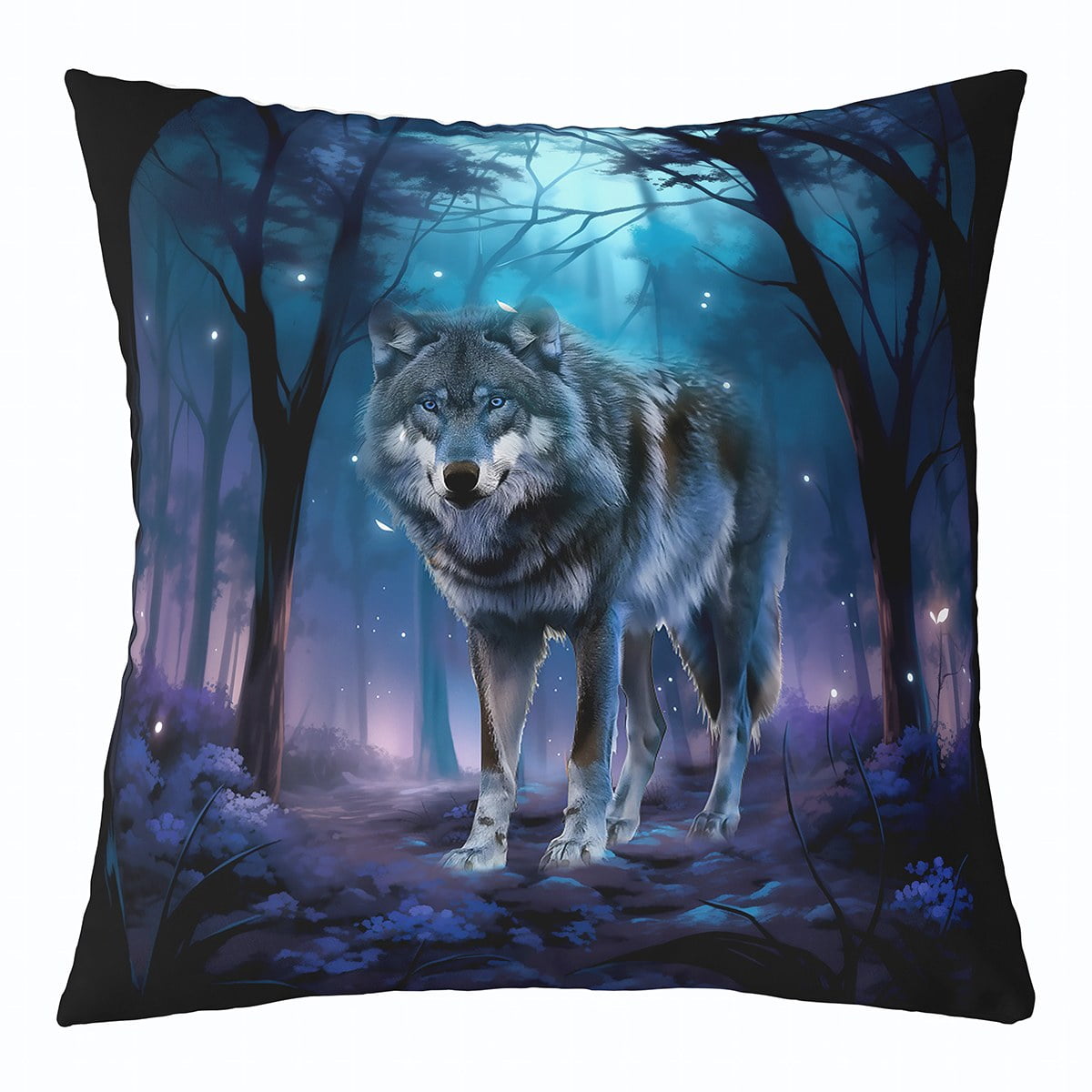 Black Wolf Pillow Cover Kids Boys 3D Wolf Cushion Cover Branch Moon