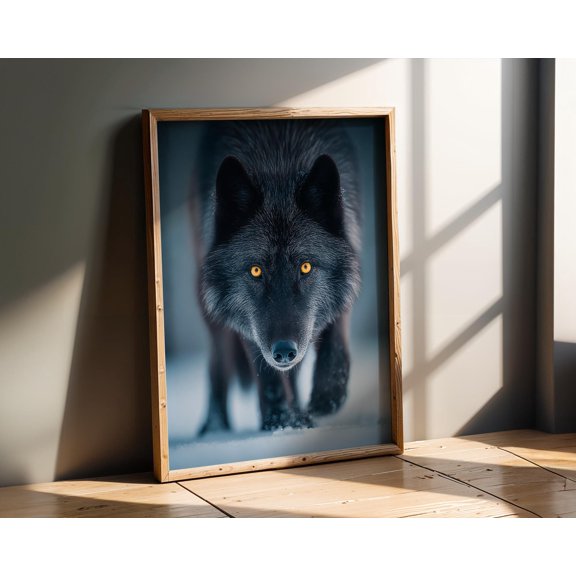 Black Wolf Portrait Wildlife Wall Art Modern Home Decor , Poster Print Only