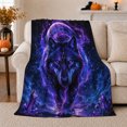thumbnail image 1 of Black Wolf in Purple Cosmic Portal with Crystal Peaks, Dramatic Fantasy Wildlife Motif for Wolf Lovers, Birthday Gift, Cozy Flannel Blanket for Game Room and Bedroom, Gothic Home Decor, 1 of 9
