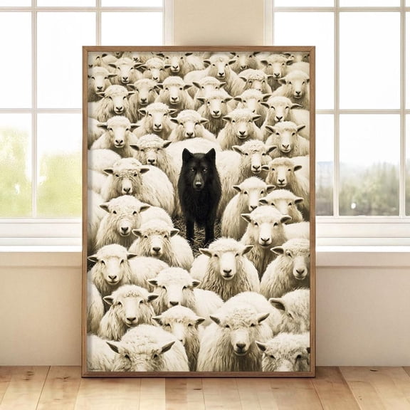 Black Wolf Sheep Flock Sketch Poster Unframed Paper Print