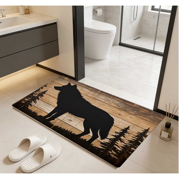 Black Wolf Silhouette Door Mat - Modern Non-Slip Wear-Resistant Floor Mat for Home Decoration, 1 Piece 40x60cm