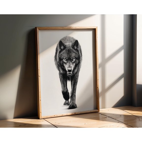 Black Wolf Sketch Wall Art Minimal Wildlife Home Decor , Poster Print Only