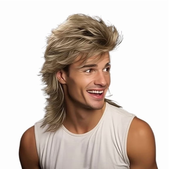 Black Wolf Tail Mullet Wig for Men - Stylish Short Front Long Back Hair for Cosplay and Parties