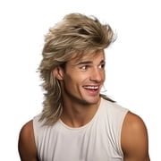 Black Wolf Tail Mullet Wigs for Men - Short Front Long Back Hair for Cosplay and Parties