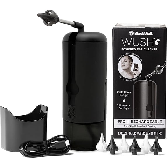Black Wolf Wush Water-Powered Ear Cleaner, Earwax Removal Kit, Black