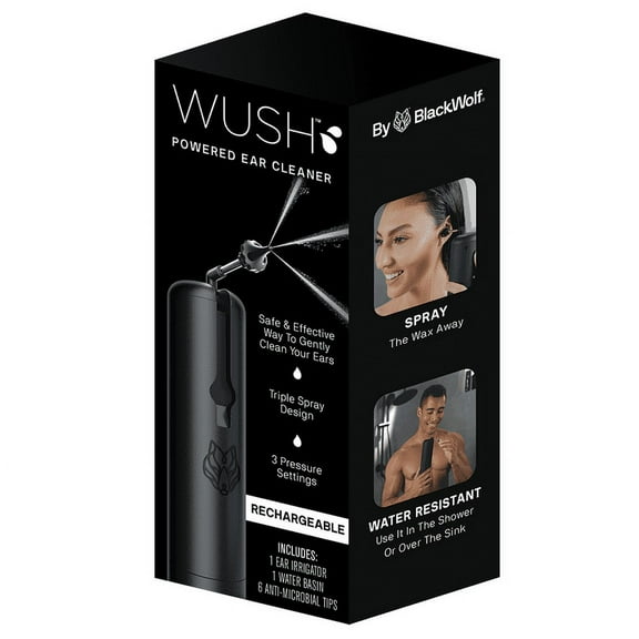 Black Wolf Wush Water-Powered Ear Cleaner, Earwax Removal Kit, Black