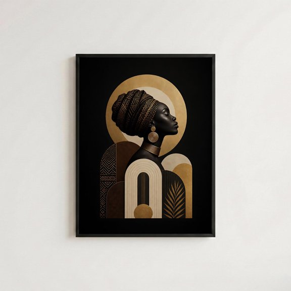 Black Woman Afrocentric Portrait Black And Gold Living Poster Unframed Paper Print