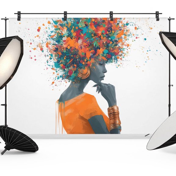Black Woman Backdrops for Photography, African American Colorful Hair Fabric Photo Background Sturdy Studio Props for Photo Studio, Video Recording, Booth & Photoshoot 12x8ft