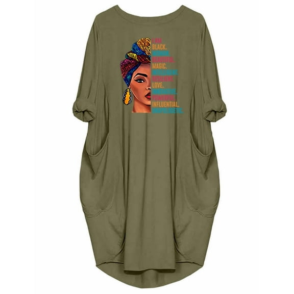 Black Woman Beautiful Magic African Dress For Women Long Sleeve Loose Pocket Oversize Tunic Dress