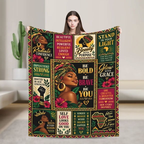 Black Woman Blanket African American Flannel Throw Blanket Gift for Women Who Love Black Art 50x40 in