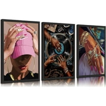 Black Woman Canvas Wall Art Fashion Black Girl Wall Decor Pictures African American DJ Posters Prints Paintings for Home Living Room Bedroom Bathroom Decoration