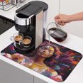 thumbnail image 1 of Black Woman Dish Drying Mats for Kitchen Counter, Colorful Abstract African American Absorbent Coffee Bar Mat with Non-slip Rubber Backed Quick Drying Dish Rack Pad 16"x24", 1 of 9