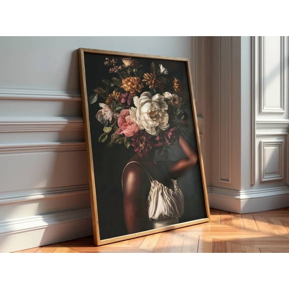 Black Woman Flower Head Wall Art Minimalist Feminine Afrocentric Print African American Floral