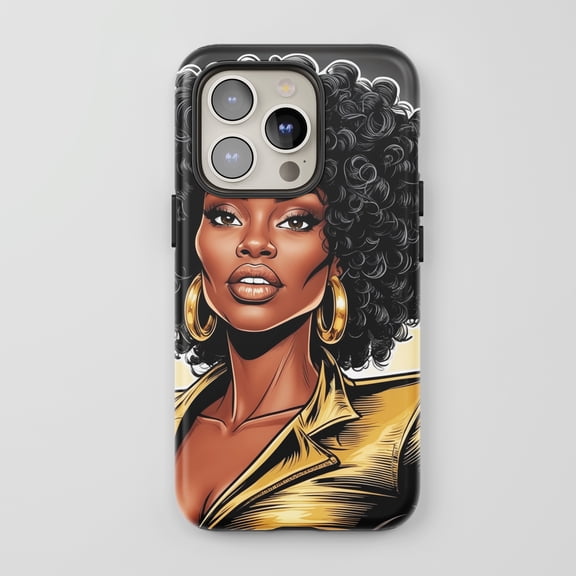 Black Woman For All iPhone Series Tough Phone Case Graphic Art Black Gold