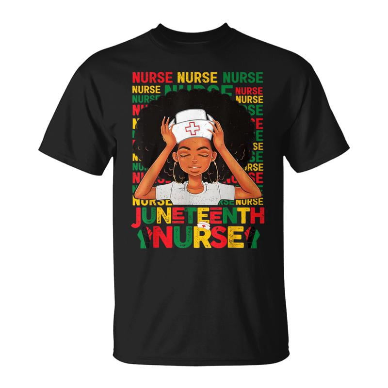Black Woman Nurse Afro Retro Junenth Girl Scrub Top TShirt - Walmart.com
